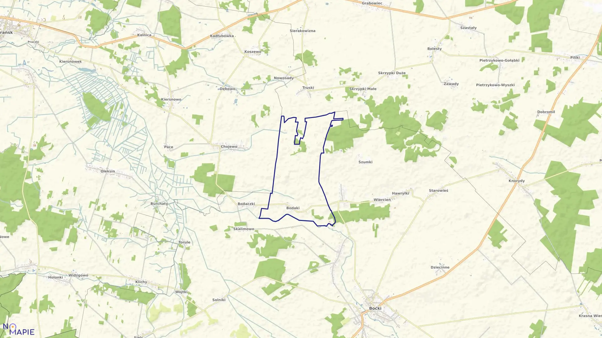 Mapa obrębu BODAKI w gminie Boćki
