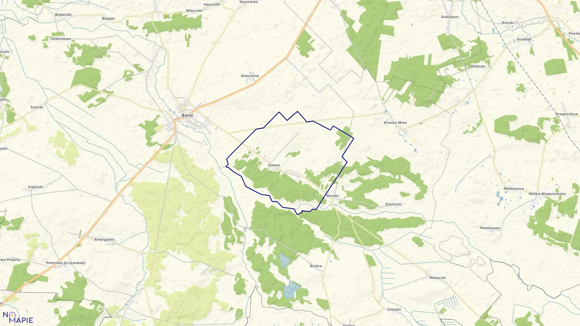 Mapa obrębu DUBNO w gminie Boćki