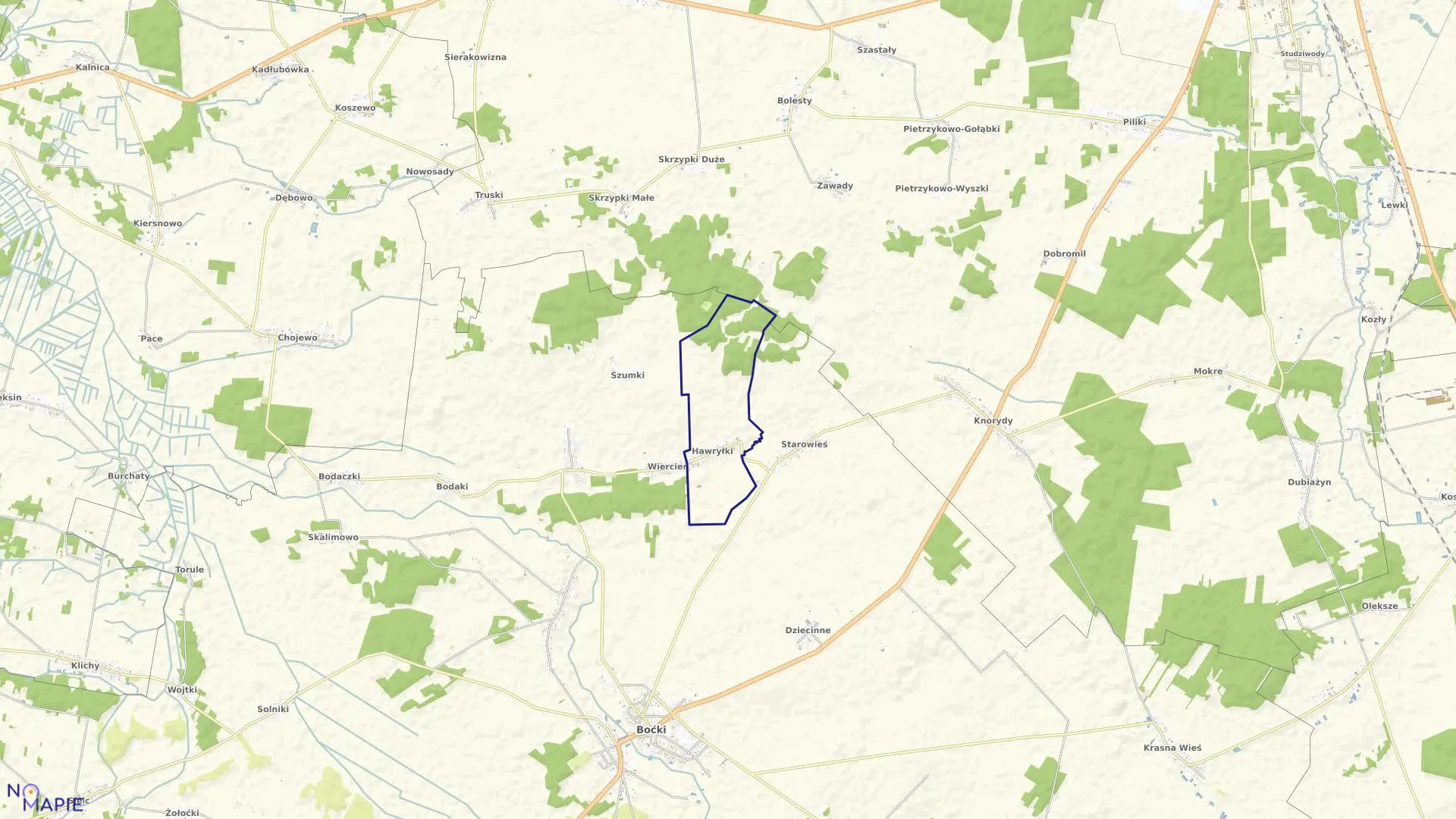 Mapa obrębu HAWRYŁKI w gminie Boćki