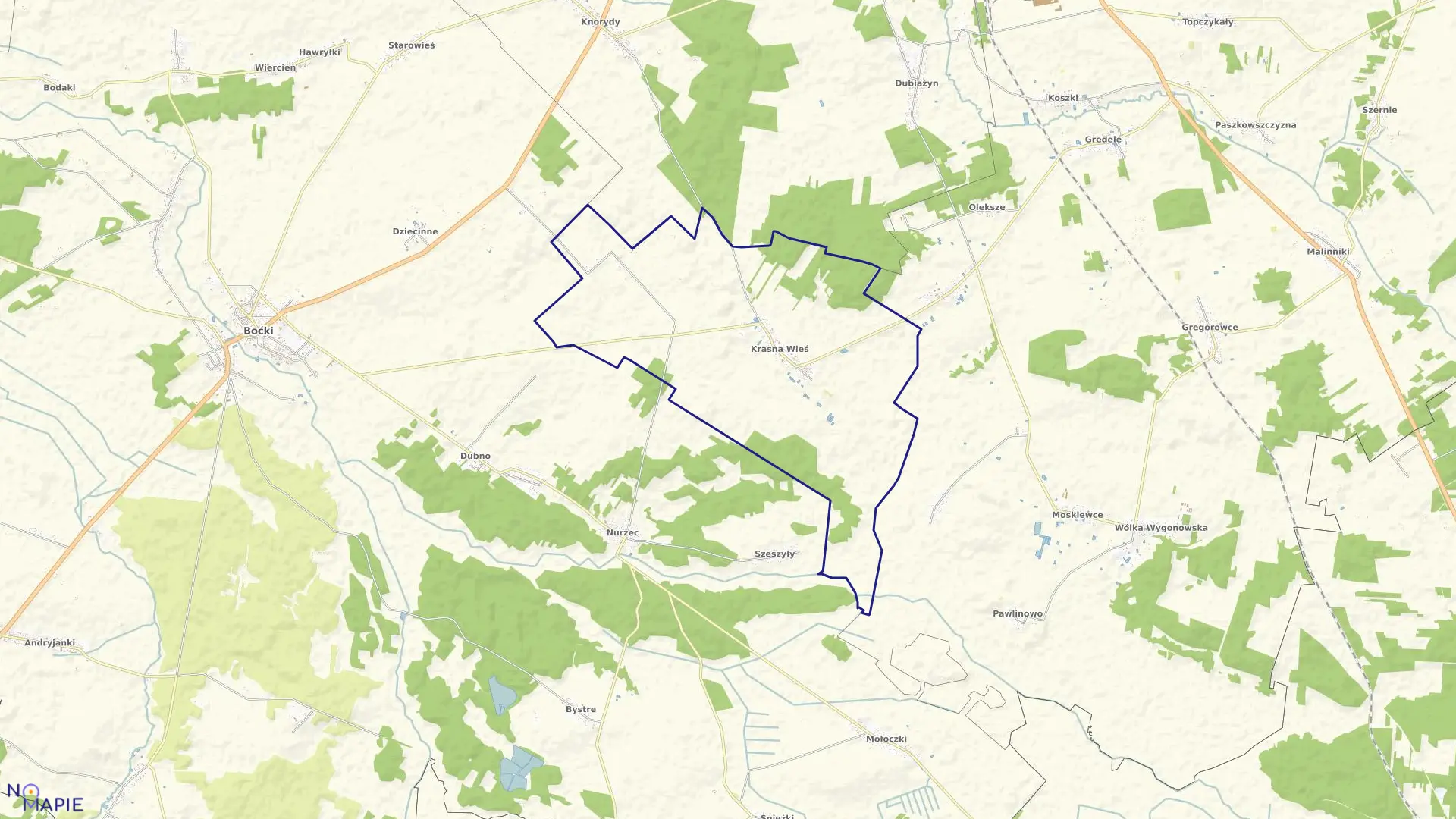 Mapa obrębu KRASNA WIEŚ w gminie Boćki